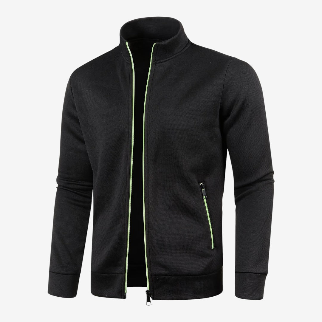 Elegant Slim-Fit Men's Knit Zip Jacket with High Neck & Zip Pockets
