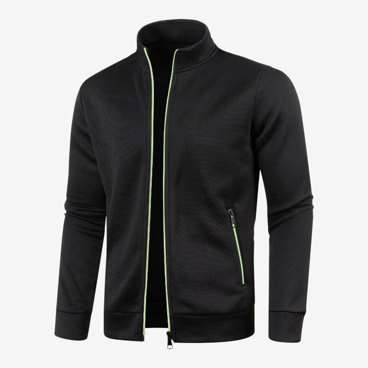 Elegant Slim-Fit Men's Knit Zip Jacket with High Neck & Zip Pockets