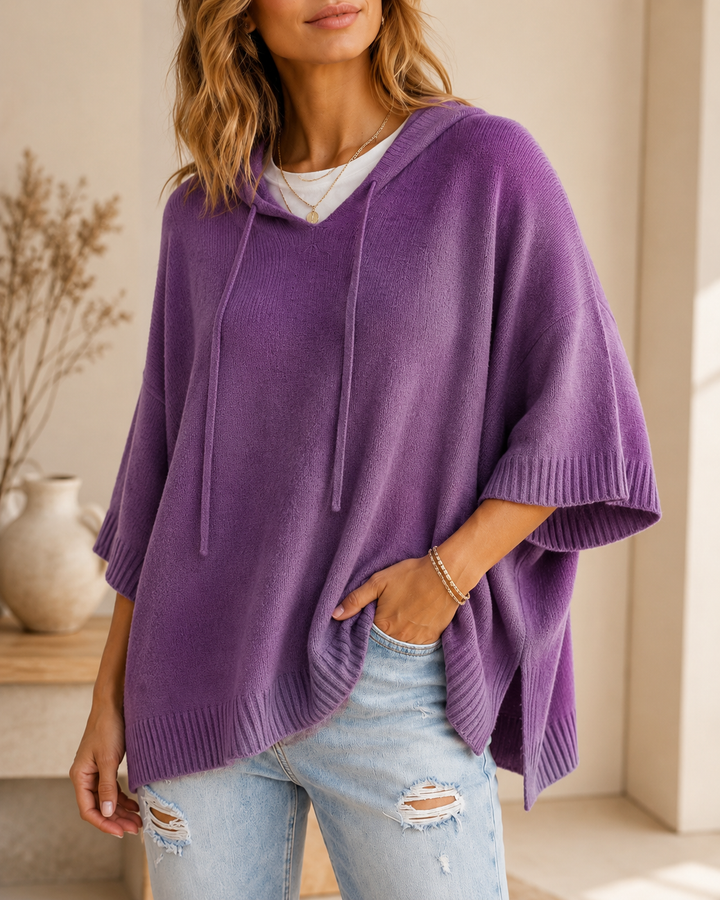 Comfortable Relaxed Women's Hooded Jumper with 3/4 Sleeves