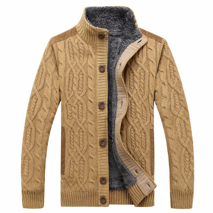 Men | Cable-knit cardigan with buttons, ribbed collar and fleece lining