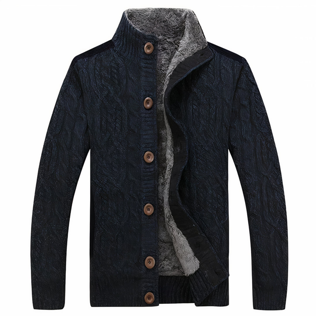 Men | Cable-knit cardigan with buttons, ribbed collar and fleece lining