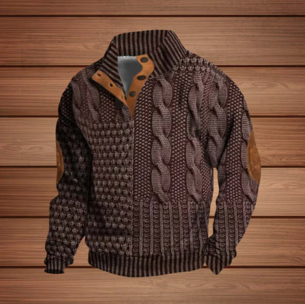 Men | Mixed knit cardigan with snap closure and elbow patches