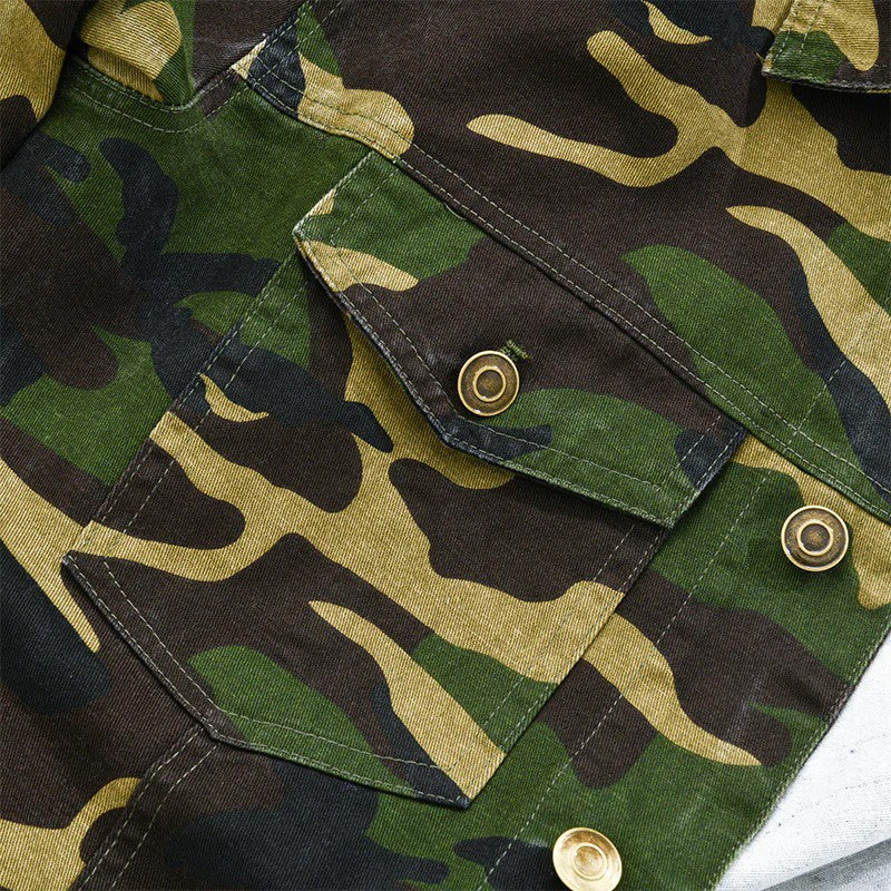 Men's Buttoned Jacket with Camouflage Print