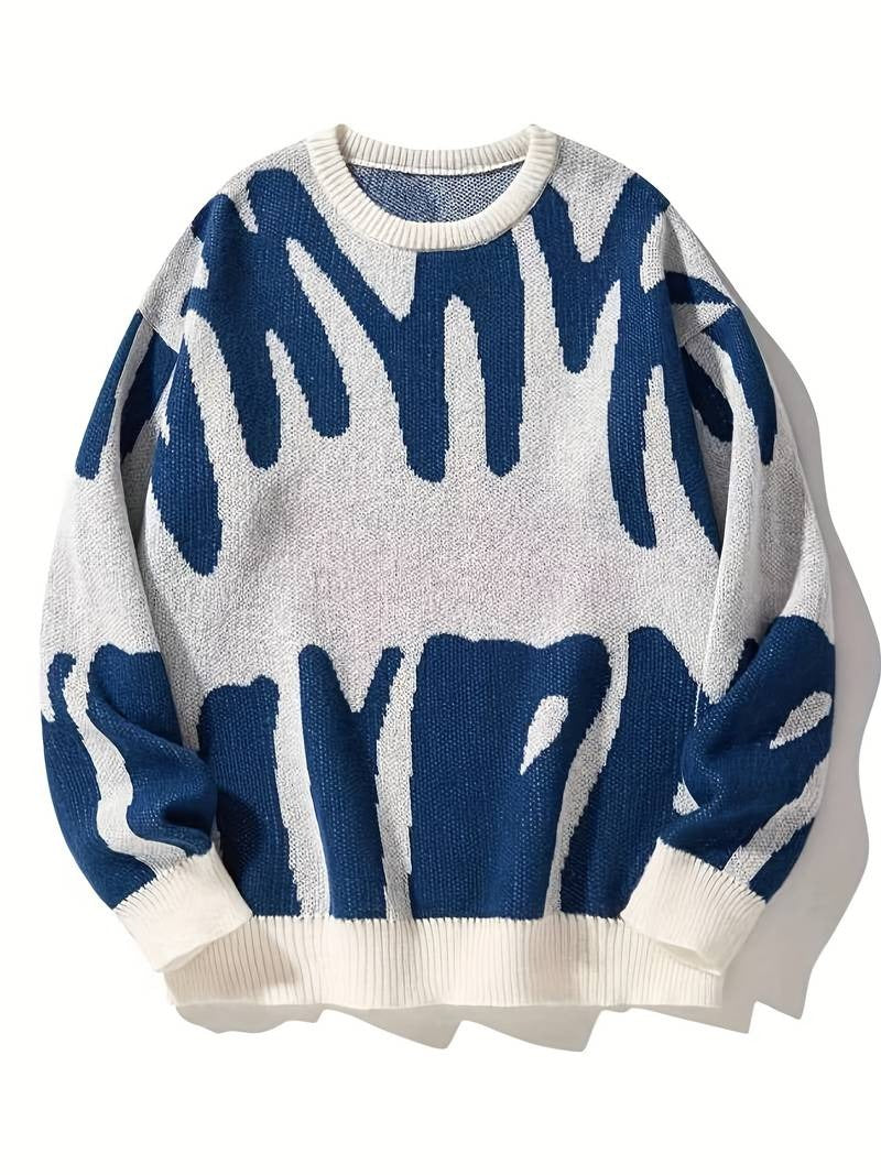 Men's Crew Neck Sweater with Abstract Pattern