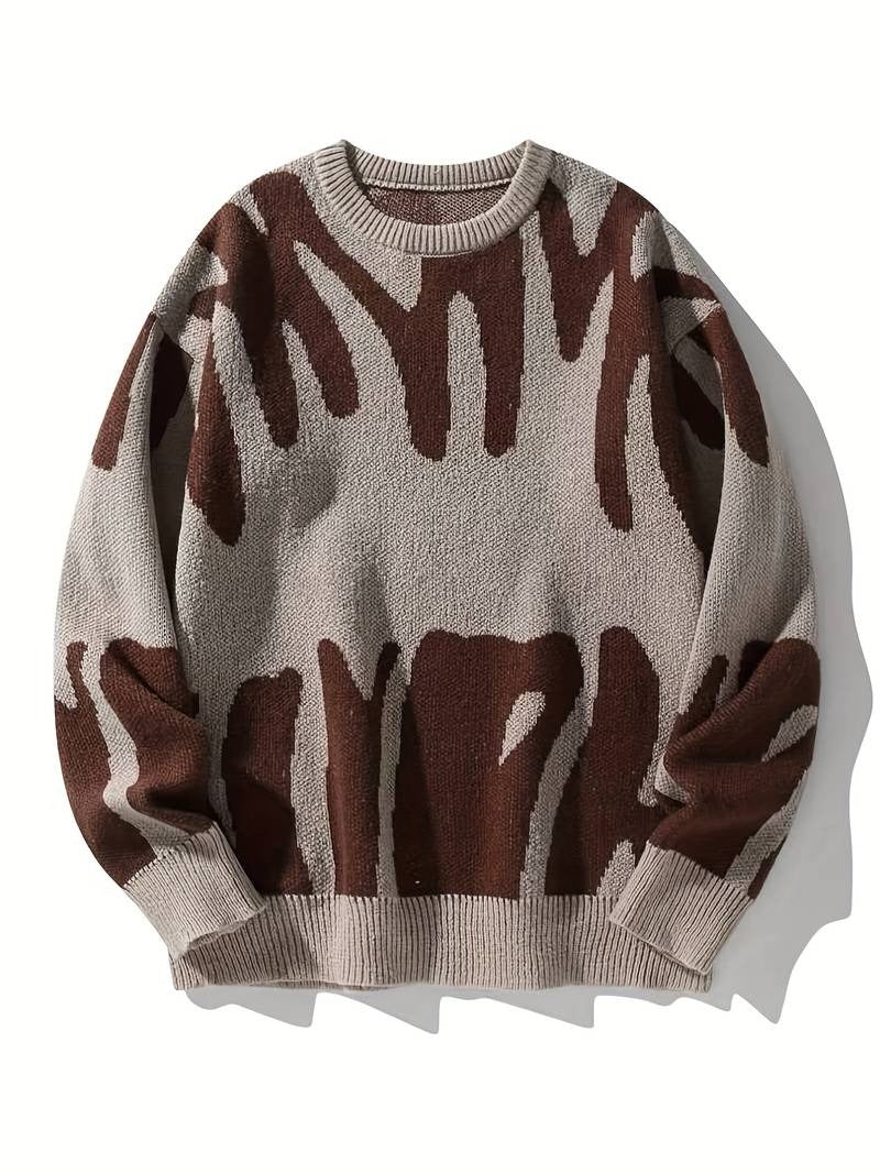 Men's Crew Neck Sweater with Abstract Pattern
