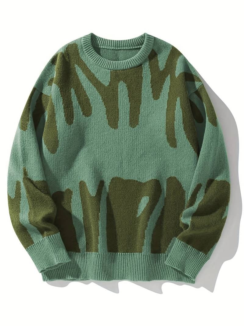 Men's Crew Neck Sweater with Abstract Pattern