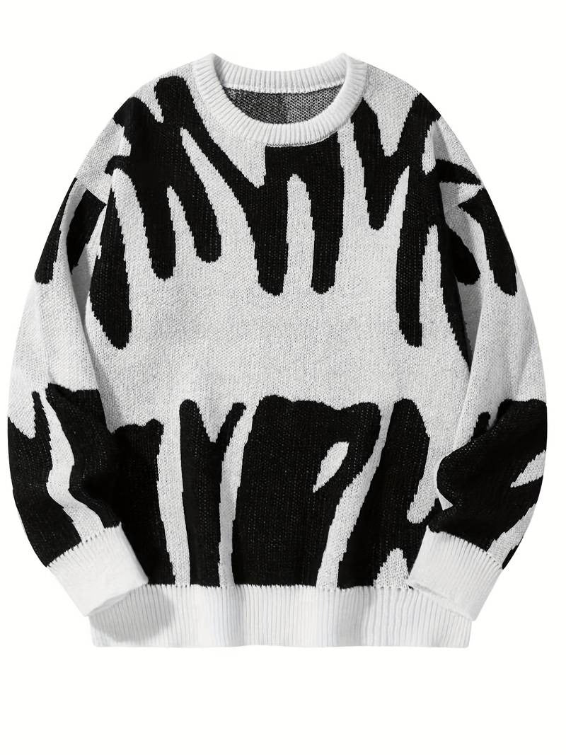 Men's Crew Neck Sweater with Abstract Pattern