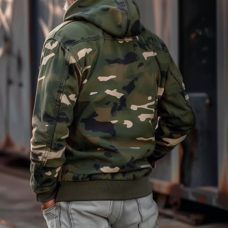 Men's Hooded Jacket with Camouflage Pattern
