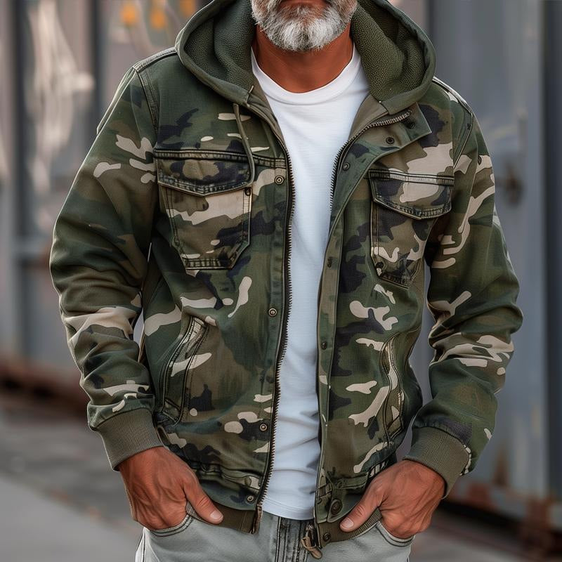 Men's Hooded Jacket with Camouflage Pattern