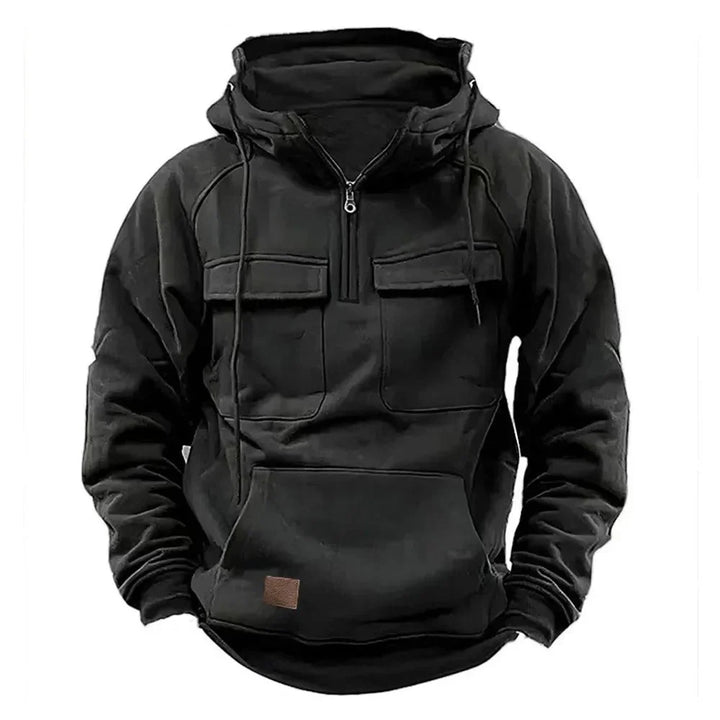 Men's Hooded Sweater with Quarter Zip and Pockets