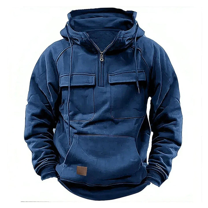 Men's Hooded Sweater with Quarter Zip and Pockets