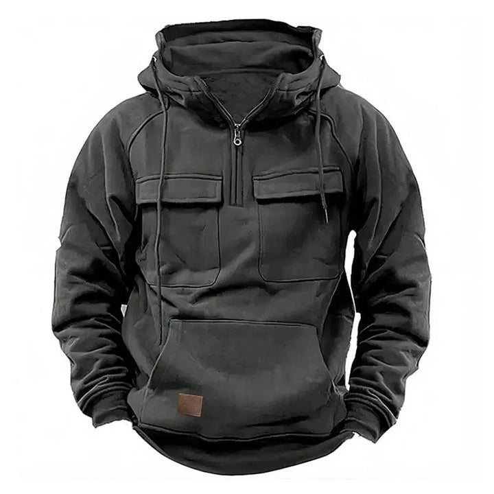 Men's Hooded Sweater with Quarter Zip and Pockets