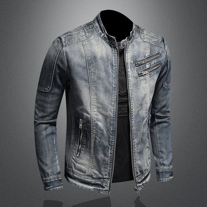 Men's Jacket with High Collar and Multiple Pockets