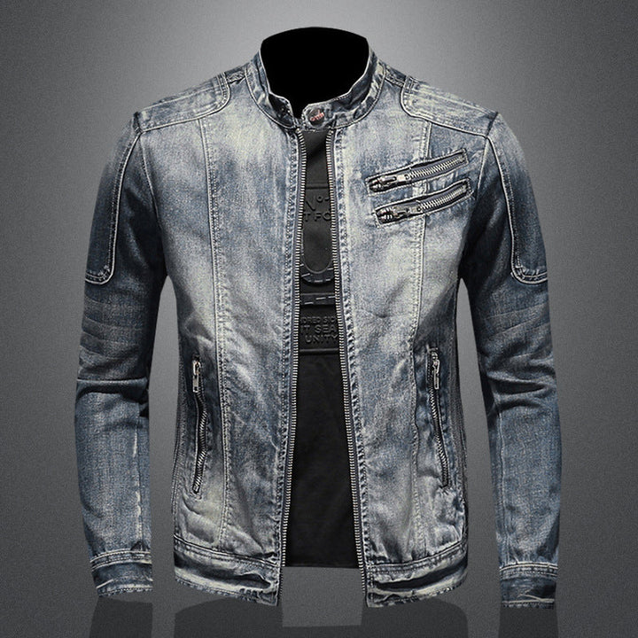 Men's Jacket with High Collar and Multiple Pockets