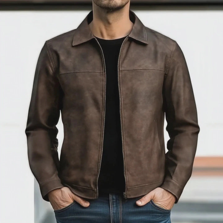 Men's Jacket with Zipper and Pointed Collar