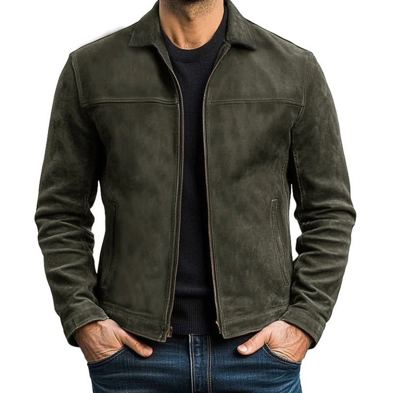 Men's Jacket with Zipper and Pointed Collar