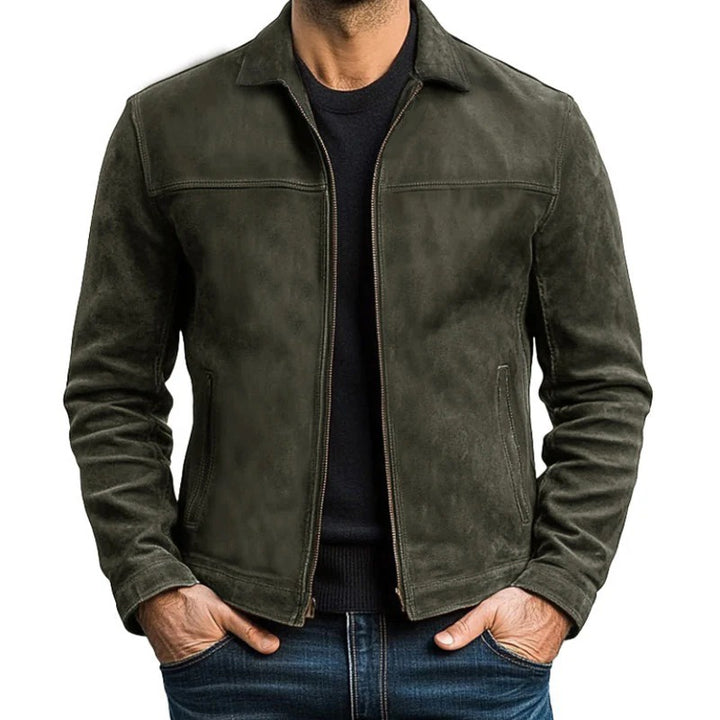 Men's Jacket with Zipper and Pointed Collar