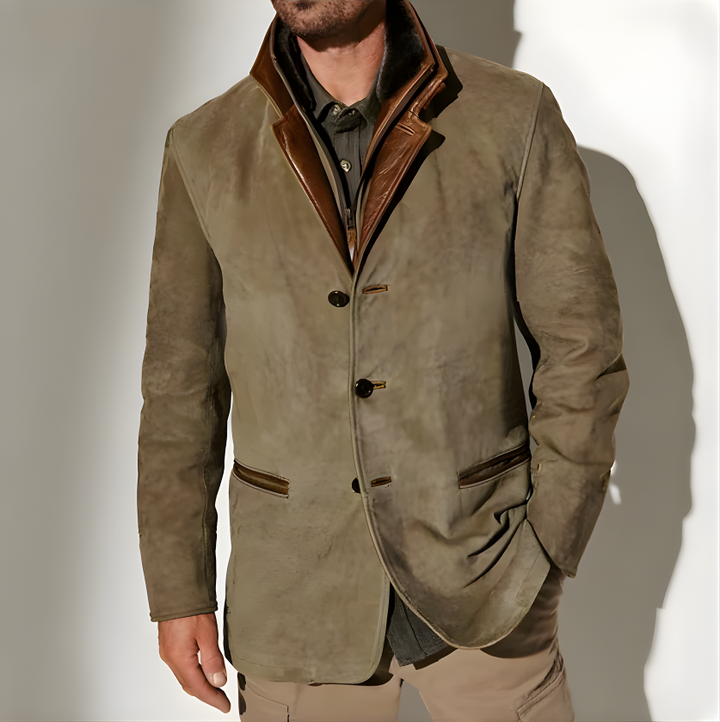 Men’s Leather Jacket with Double Collar