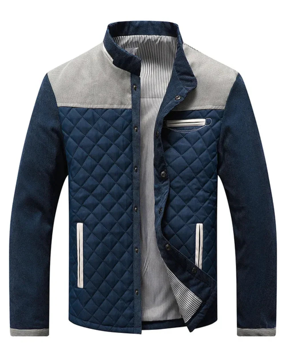 Men's Jacket with Quilted Pattern and Snap Closure