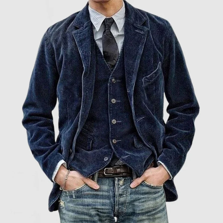 Men's Jacket with Vertical Rib and Button Closure