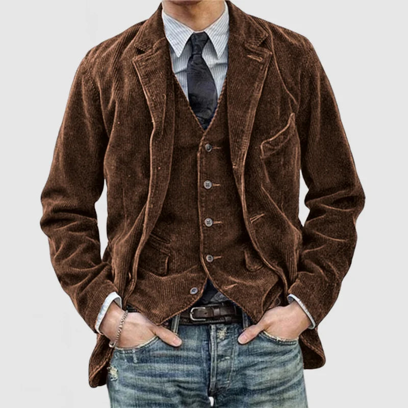Men's Jacket with Vertical Rib and Button Closure