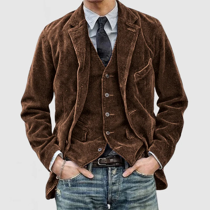 Men's Jacket with Vertical Rib and Button Closure