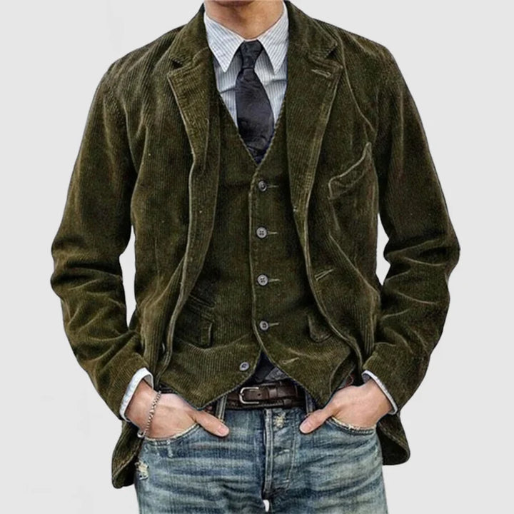 Men's Jacket with Vertical Rib and Button Closure