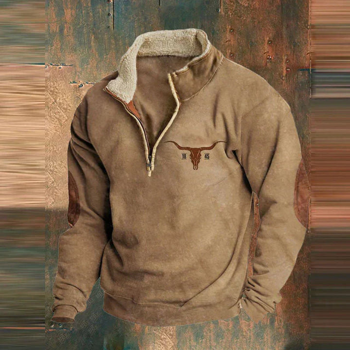 Men's Sweater with Quarter Zip and Kangaroo Pocket