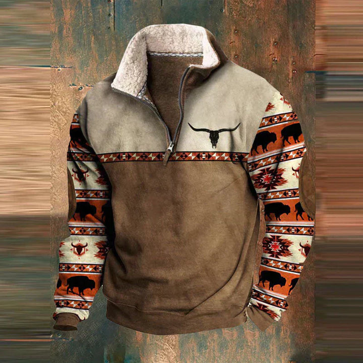 Men's Sweater with Quarter Zip and Kangaroo Pocket