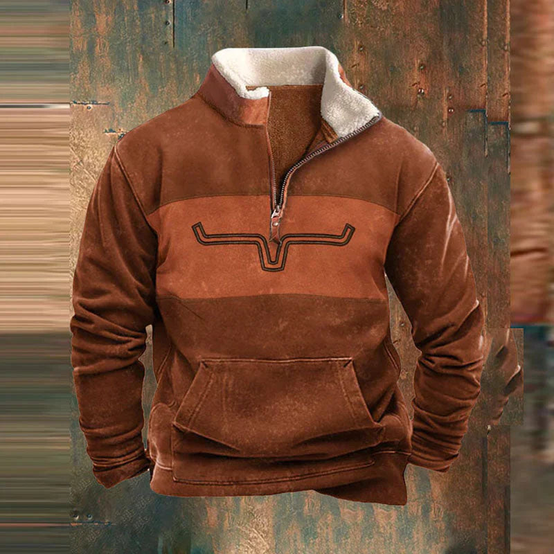 Men's Sweater with Quarter Zip and Kangaroo Pocket