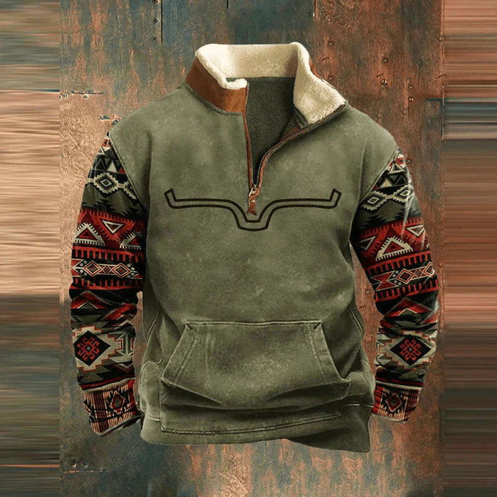 Men's Sweater with Quarter Zip and Kangaroo Pocket
