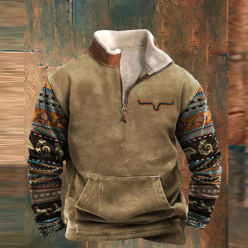 Men's Sweater with Quarter Zip and Kangaroo Pocket