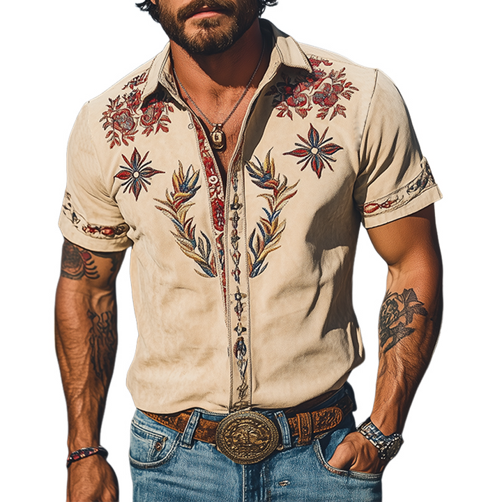 Men's Western Embroidered Short-Sleeve Button-Down Shirt 1