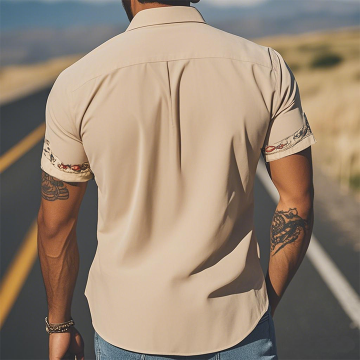 Men's Western Embroidered Short-Sleeve Button-Down Shirt 4