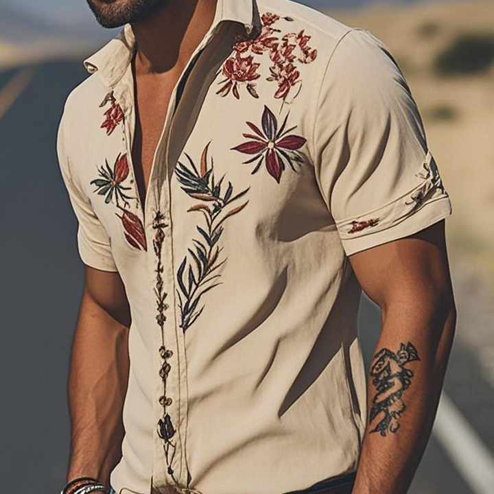 Men's Western Embroidered Short-Sleeve Button-Down Shirt 5