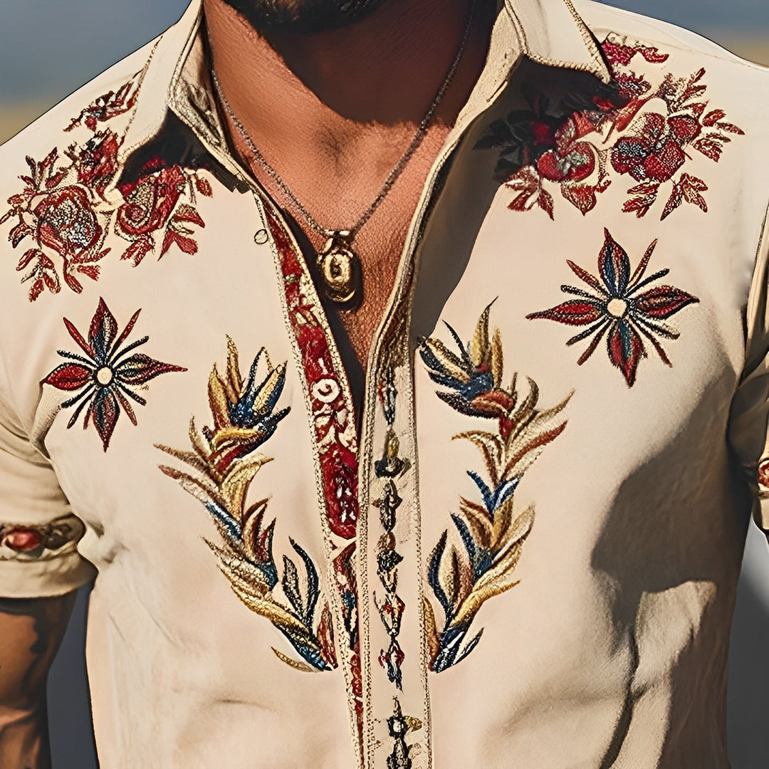 Men's Western Embroidered Short-Sleeve Button-Down Shirt 6