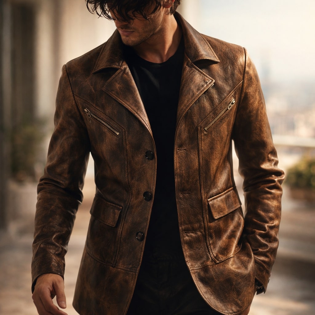 Refined Structured Men's Leather Jacket