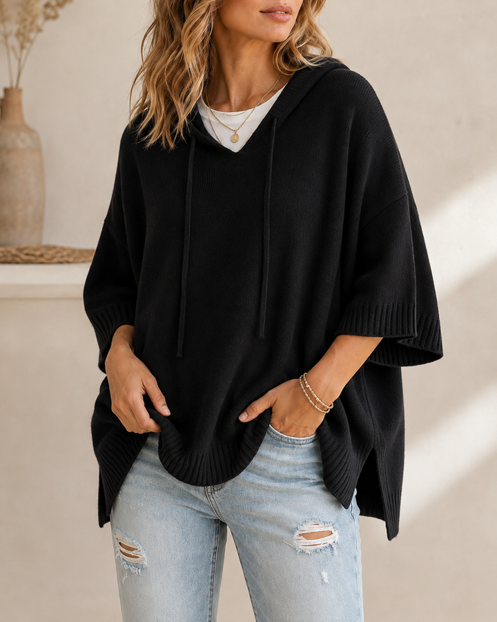 Comfortable Relaxed Women's Hooded Jumper with 3/4 Sleeves