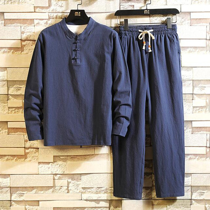 Men’s Mandarin Collar Top and Drawstring Pants Set