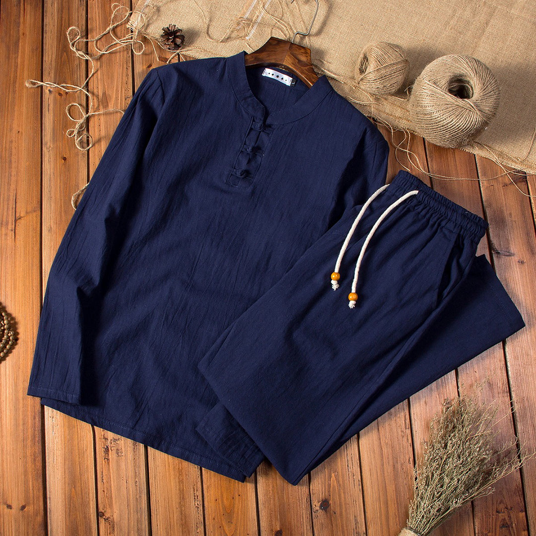 Men’s Mandarin Collar Top and Drawstring Pants Set