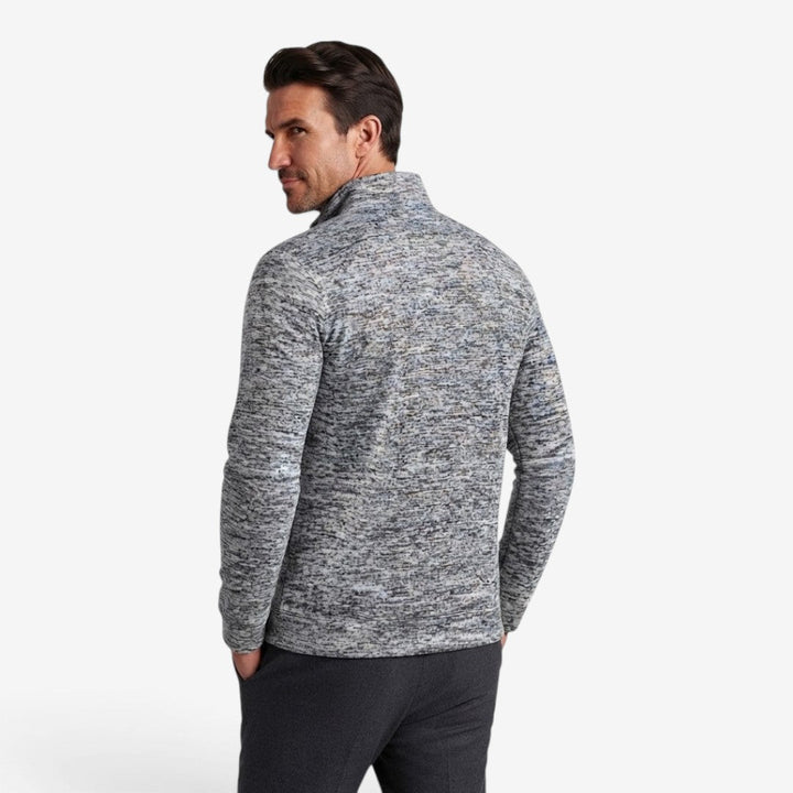Elegant Slim-Fit Men's Knit Zip Jacket with High Neck & Zip Pockets