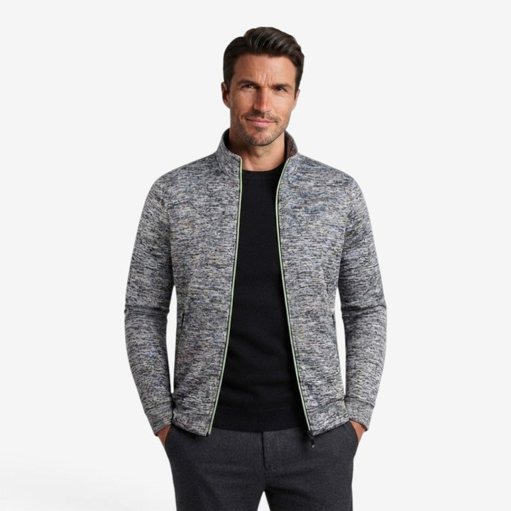 Elegant Slim-Fit Men's Knit Zip Jacket with High Neck & Zip Pockets