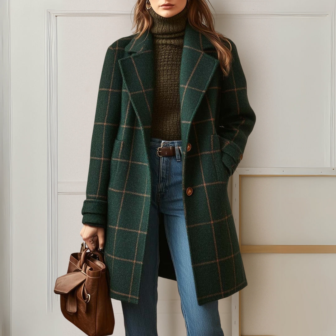 Elegant Timeless Women's Long Tweed Plaid Coat