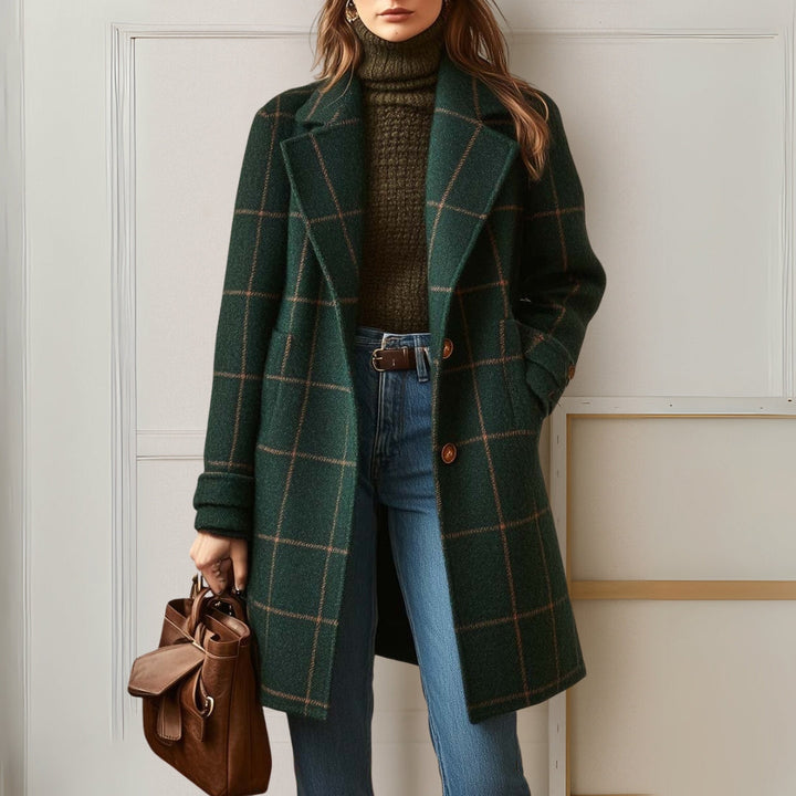 Elegant Timeless Women's Long Tweed Plaid Coat
