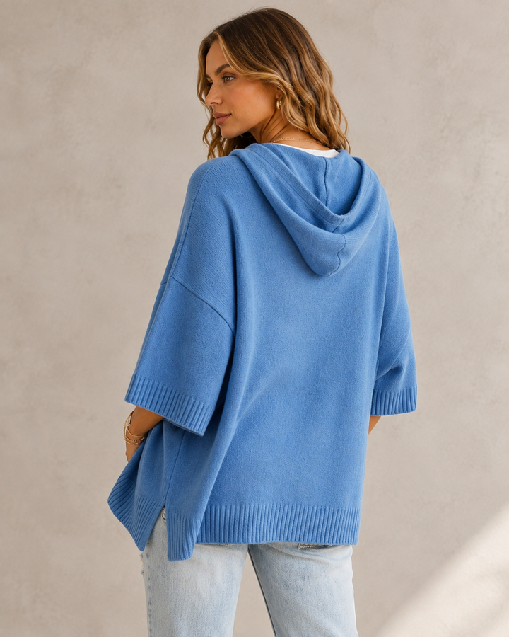 Comfortable Relaxed Women's Hooded Jumper with 3/4 Sleeves