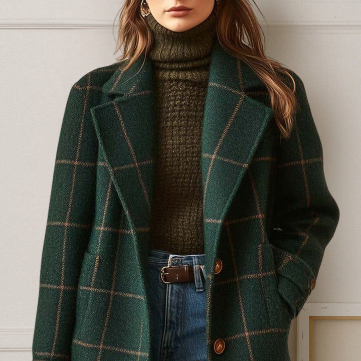 Elegant Timeless Women's Long Tweed Plaid Coat