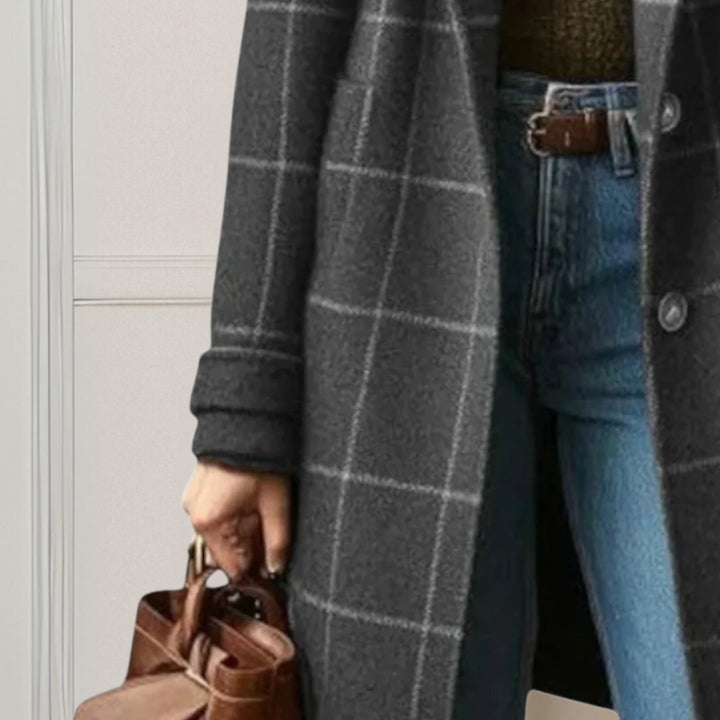 Elegant Timeless Women's Long Tweed Plaid Coat