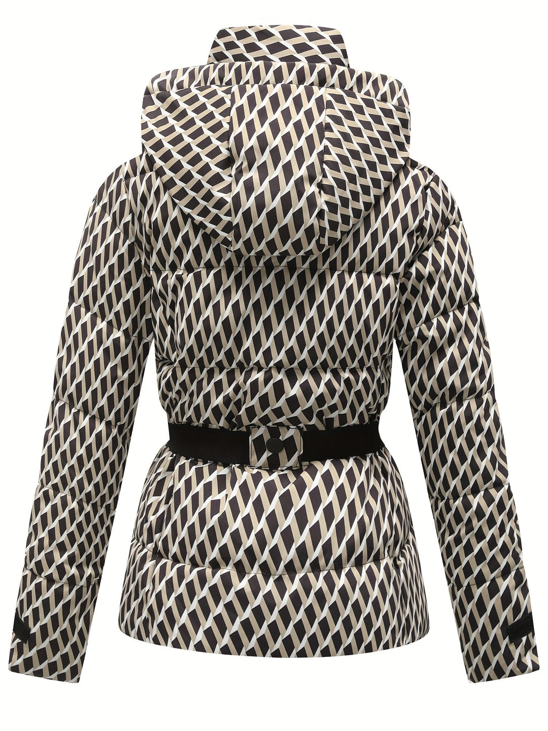Hood and zip detail on the women's hooded padded jacket