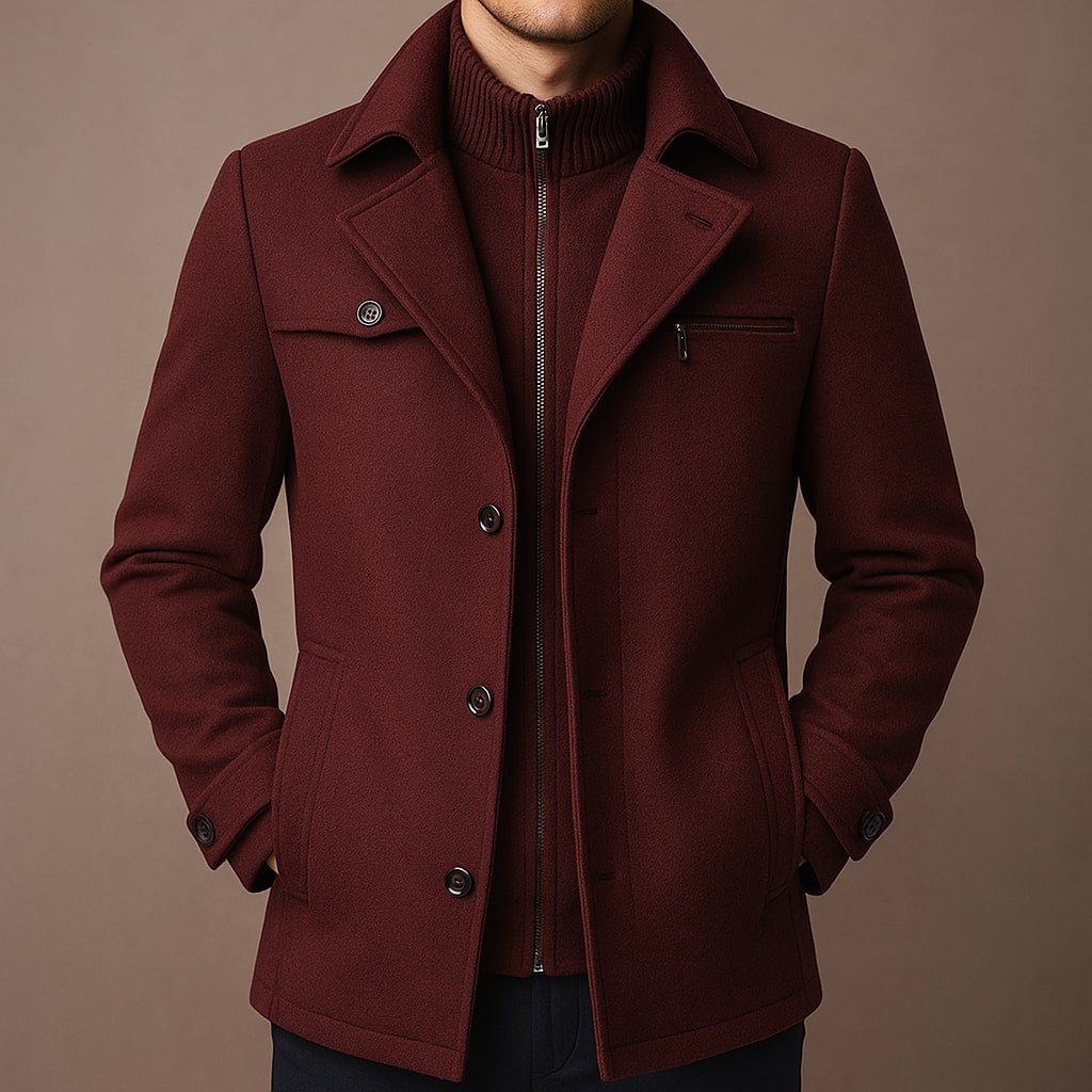 Elegant Windproof Men's Wool Coat