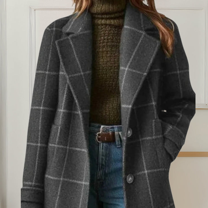 Elegant Timeless Women's Long Tweed Plaid Coat